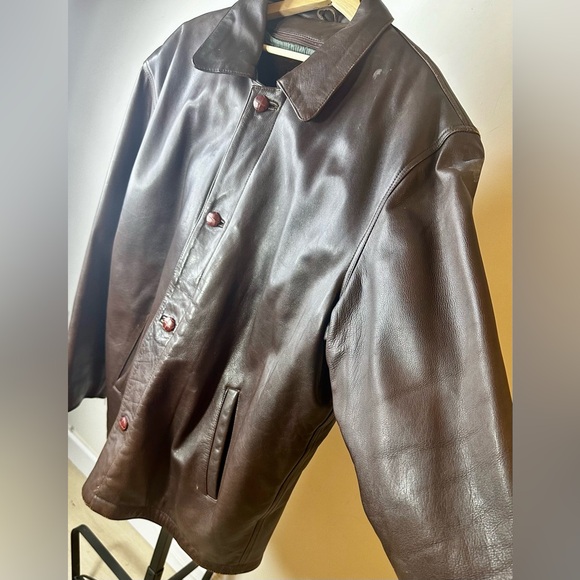 GOLDEN HAWK Vintage Brown Leather Button Up Moto Coat Removable Lining Men’s 2XL - Picture 7 of 16